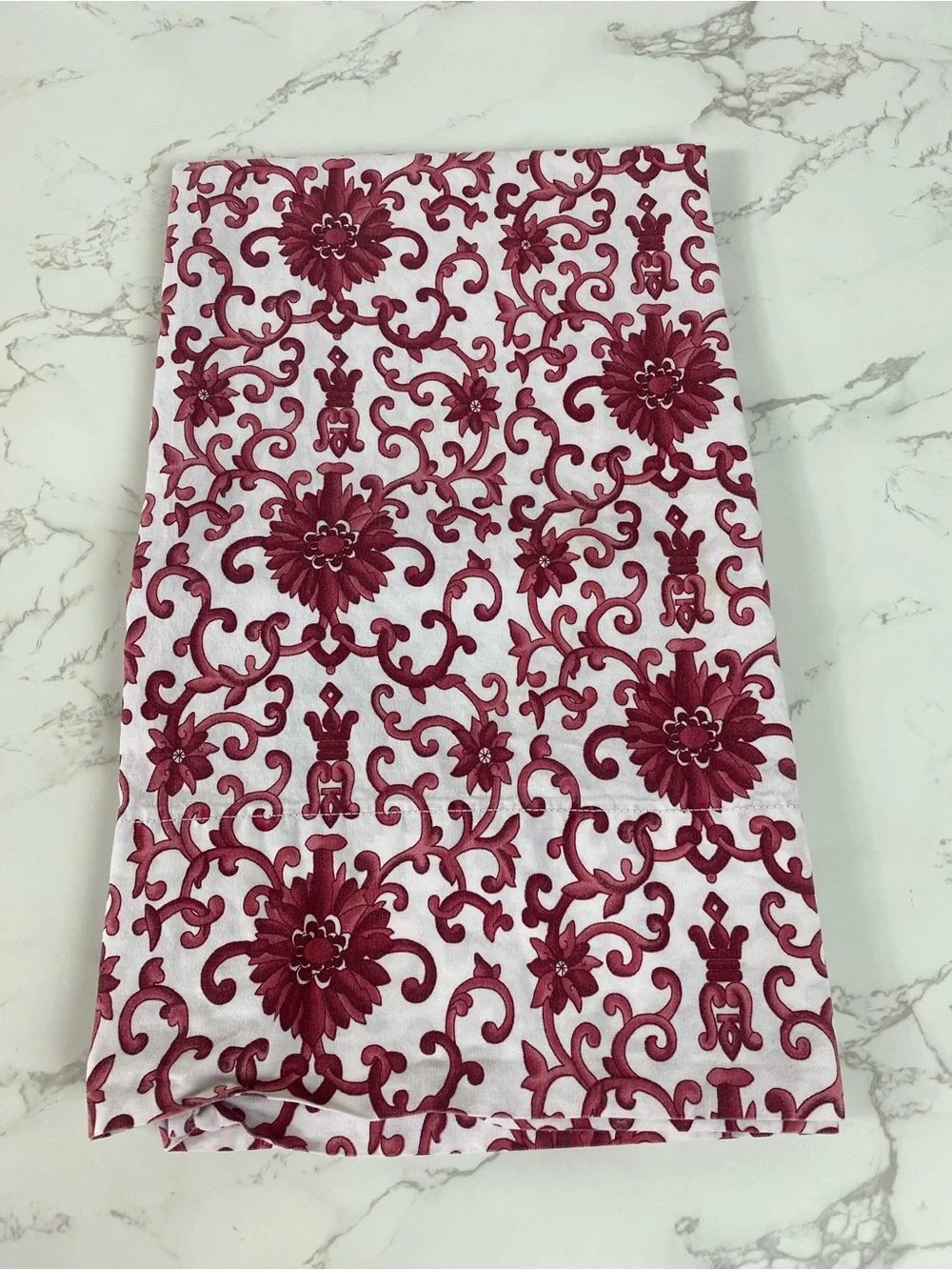 Ralph Lauren White and Burgundy Floral Damask (1) Pillowcase Cover